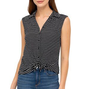 Brandy Melville Top Shirt Cap Sleeve Button Up V Neck Stripe Knot Front One Size